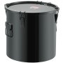 black VEVOR fryer grease bucket with secure lid clamps and side handles.