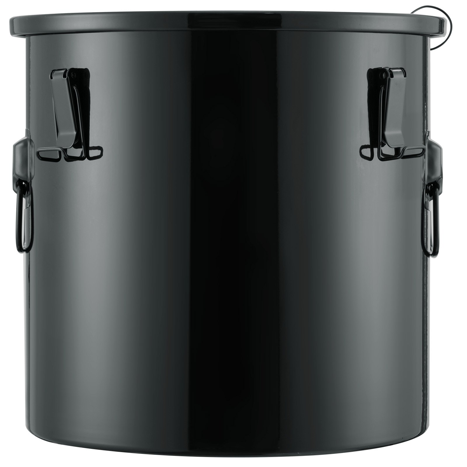 black VEVOR fryer grease bucket with lid and handles, sleek design for kitchen grease storage.