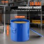 VEVOR fryer grease bucket, 10 gal, blue, in a commercial kitchen, with size dimensions highlighted.