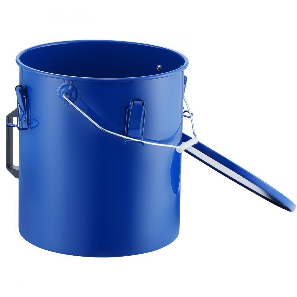 VEVOR Fryer Grease Bucket, 22.7L Oil Disposal Caddy Carbon Steel Fryer Oil Bucket with Rust-Proof Coating, Oil Transport Container with Lid, Lock Clips, Filter Bag for Hot Cooking Oil Filtering, Blue
