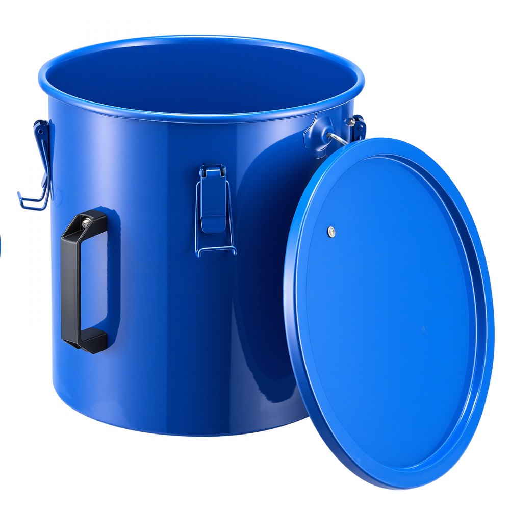 VEVOR Fryer Grease Bucket, 22.7L Oil Disposal Caddy Carbon Steel Fryer Oil Bucket with Rust-Proof Coating, Oil Transport Container with Lid, Lock Clips, Filter Bag for Hot Cooking Oil Filtering, Blue