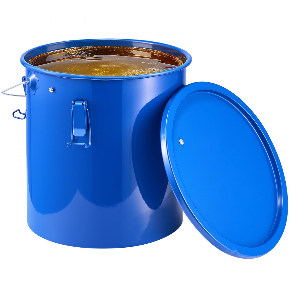 VEVOR Fryer Grease Bucket, 22.7L Oil Disposal Caddy Carbon Steel Fryer Oil Bucket with Rust-Proof Coating, Oil Transport Container with Lid, Lock Clips, Filter Bag for Hot Cooking Oil Filtering, Blue