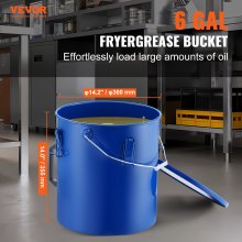 VEVOR Fryer Grease Bucket, 22.7L/6Gal Oil Disposal Caddy Carbon Steel Fryer Oil Bucket with Rust-Proof Coating, Oil Transport Container with Lid, Lock Clips, Filter Bag for Hot Cooking Oil Filtering, Blue