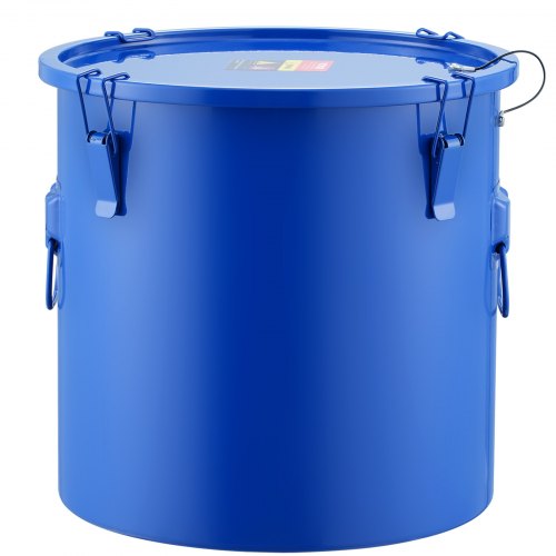 VEVOR Fryer Grease Bucket, 30L/8Gal Oil Disposal Caddy Carbon Steel Fryer Oil Bucket with Rust-Proof Coating, Oil Transport Container with Lid, Lock Clips, Filter Bag for Hot Cooking Oil Filtering, Blue