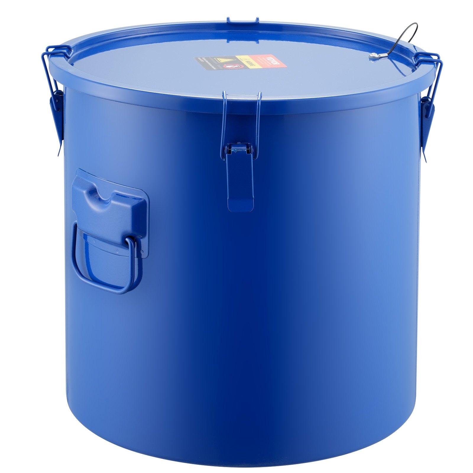 blue VEVOR fryer grease bucket with secure lid and handles for convenient grease disposal.