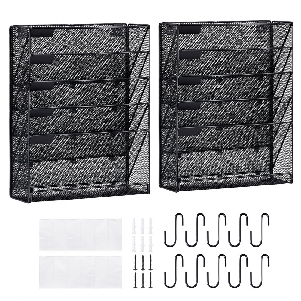 VEVOR - Estante de pared para archivos, soporte de malla para archivadores, 2 piezas, 6 bolsillos, para oficina y escuela