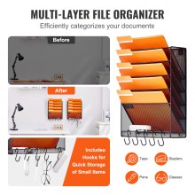 VEVOR Hanging Wall Files Organizer, 2-Piece 6 Pocket Vertical Wall File Holder, Metal Wall Mounted Magazine Mail Paper Document Storage Folder, with Nametag Label, Bottom Flat Tray, for Office Home & School