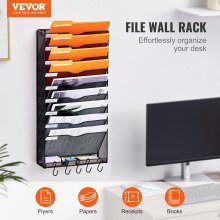 VEVOR Hanging Wall Files Organizer, 10-Tier Vertical Wall File Holder, Metal Wall Mounted Magazine Mail Paper Document Storage Folder, with Nametag Label, Bottom Flat Tray, for Office Home & School