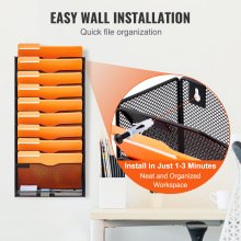 VEVOR File Wall Rack Mesh Wall File Holder 1-Piece 10 Pockets for Office/School