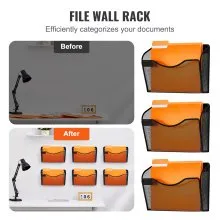 VEVOR Hanging Wall Files Organizer, 6 Pack Single Pocket Mesh Wall File Holder, Metal Wall Folder Organizer with Nametag Label, for Office Home & School