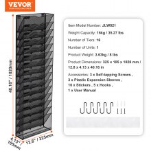 VEVOR Hanging Wall Files Organizer, 16-Tier Vertical Wall File Holder, Metal Wall Mounted Magazine Mail Paper Document Storage Folder, with Nametag Label, Bottom Flat Tray, for Office Home & School