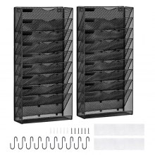 VEVOR File Wall Rack, Two-Piece 10 Pockets Mesh Wall File Holder, Wall Mounted Magazine Mail Paper & Document Storage Folder, Metal Wall File Organizer with Nametag Label, for Office Home & School