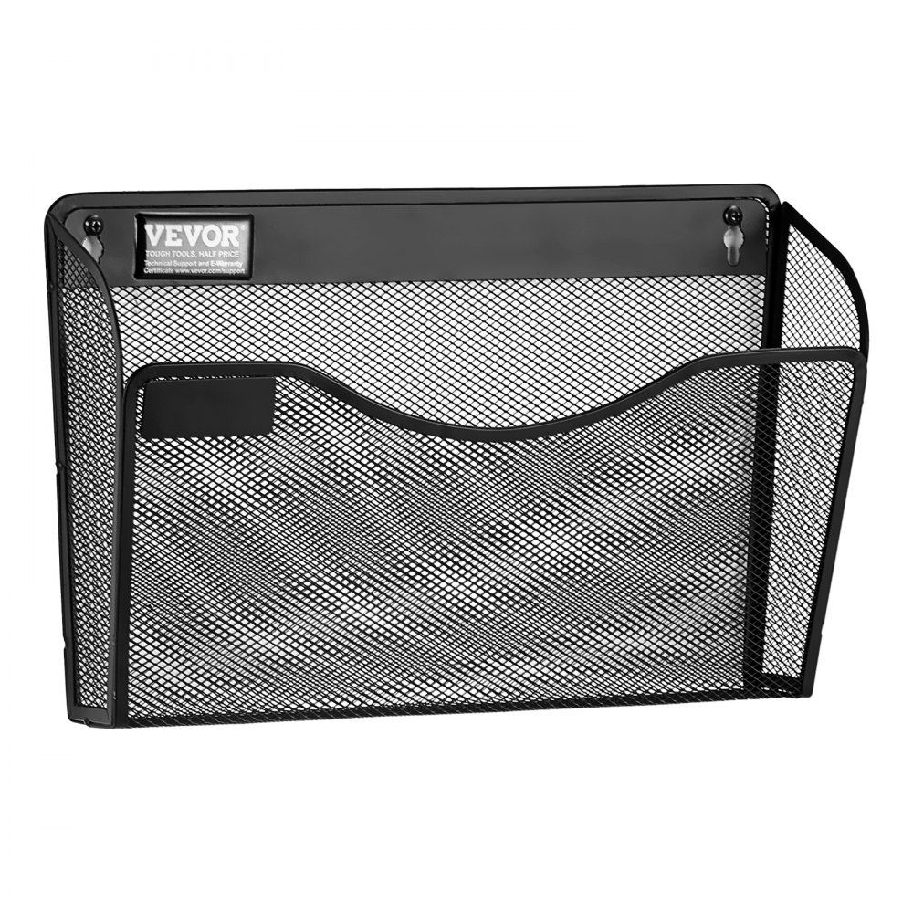 VEVOR File Wall Rack, Three-Piece 1 Pocket Mesh Wall File Holder, Wall Mounted Magazine Mail Paper & Document Storage Folder, Metal Wall File Organizer with Nametag Label, for Office Home & School