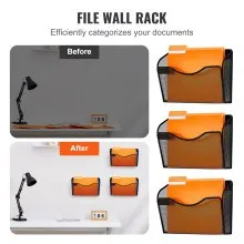 VEVOR Hanging Wall Files Organizer, 3 Pack Single Pocket Mesh Wall File Holder, Metal Wall Folder Organizer with Nametag Label, for Office Home & School