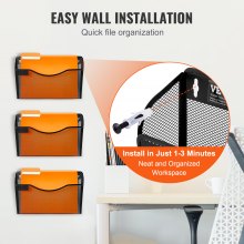 VEVOR Hanging Wall Files Organizer, 3 Pack Single Pocket Mesh Wall File Holder, Metal Wall Folder Organizer with Nametag Label, for Office Home & School