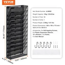 VEVOR File Wall Rack, One-Piece 12 Pockets Mesh Wall File Holder, Wall Mounted Magazine Mail Paper & Document Storage Folder, Metal Wall File Organizer with Nametag Label, for Office Home & School