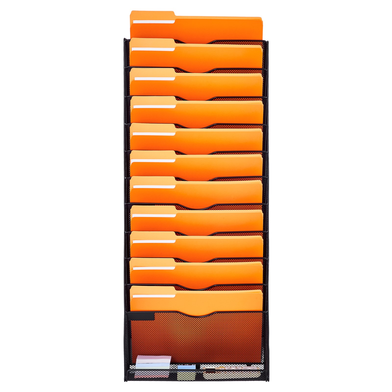 VEVOR File Wall Rack, One-Piece 12 Pockets Mesh Wall File Holder, Wall Mounted Magazine Mail Paper & Document Storage Folder, Metal Wall File Organizer with Nametag Label, for Office Home & School