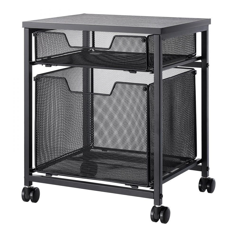 VEVOR Rolling File Cart 2-Tier Mobile Filing Cabinet with Wheels Drawers, for Home Office, Large Storage Capacity, Hanging File Folder Organizer, Easy Mobility, with 45 lbs / 20.5 kg Load, Black