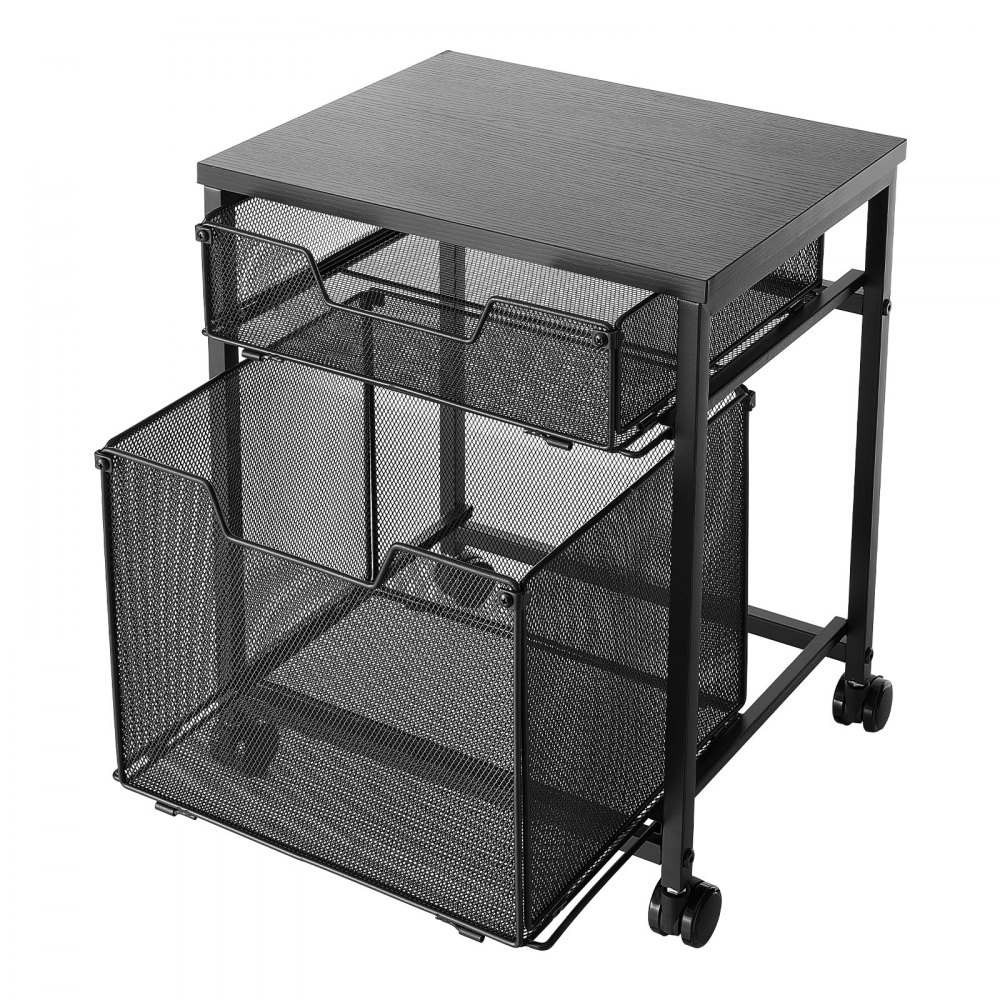 VEVOR Rolling File Cart 2-Tier Mobile Filing Cabinet with Wheels Drawers, for Home Office, Large Storage Capacity, Hanging File Folder Organizer, Easy Mobility, with 45 lbs / 20.5 kg Load, Black