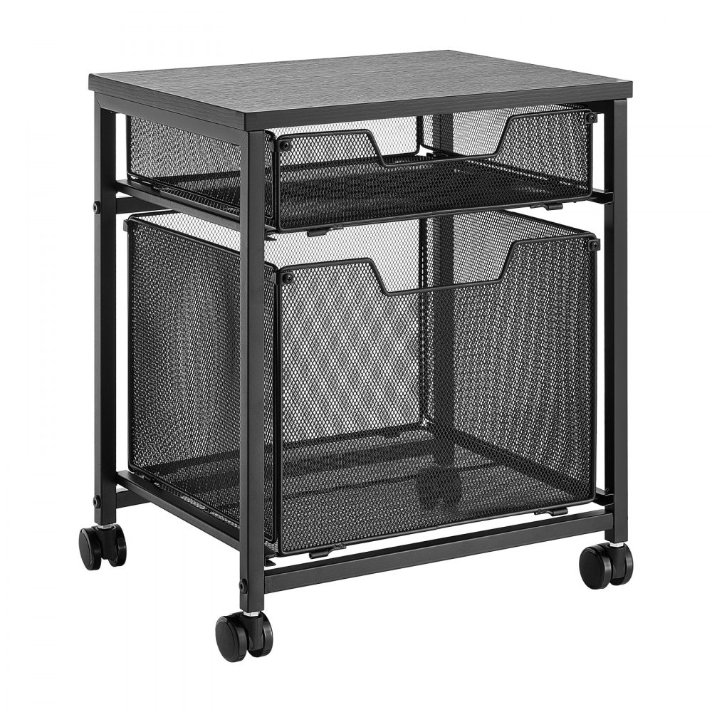 VEVOR Rolling File Cart 2-Tier Mobile Filing Cabinet with Wheels Drawers, for Home Office, Large Storage Capacity, Hanging File Folder Organizer, Easy Mobility, with 45 lbs / 20.5 kg Load, Black
