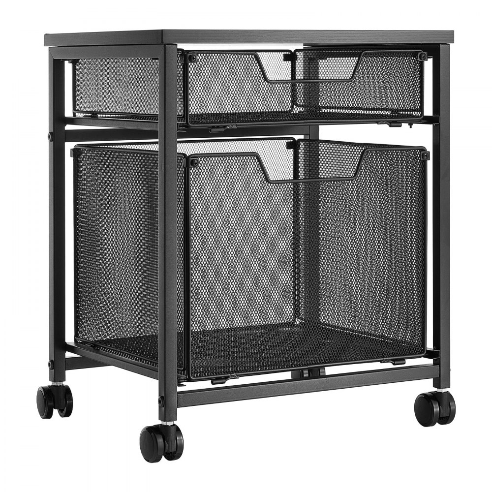 VEVOR Rolling File Cart 2-Tier Mobile Filing Cabinet with Wheels Drawers, for Home Office, Large Storage Capacity, Hanging File Folder Organizer, Easy Mobility, with 45 lbs / 20.5 kg Load, Black
