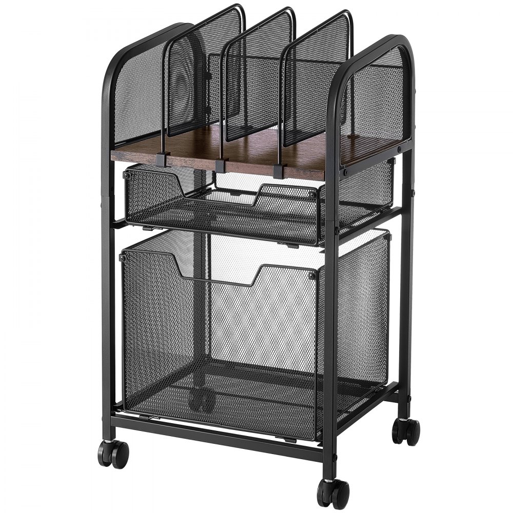 VEVOR Rolling File Cart 5-Tier Mobile Filing Cabinet with Wheels Drawers, for Home Office, Large Storage Capacity, Under Desk Hanging File Folder Organizer, with 45 lbs / 20.5 kg Max Load, Black