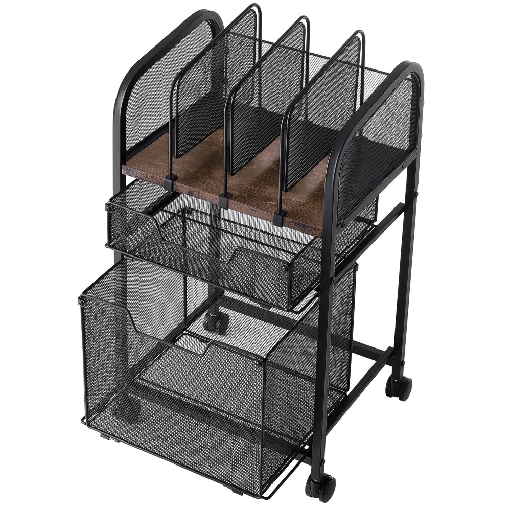 VEVOR Rolling File Cart 5-Tier Mobile Filing Cabinet with Wheels Drawers, for Home Office, Large Storage Capacity, Under Desk Hanging File Folder Organizer, with 45 lbs / 20.5 kg Max Load, Black