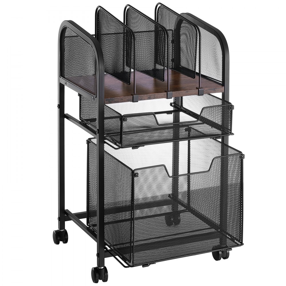 VEVOR Rolling File Cart 5-Tier Mobile Filing Cabinet with Wheels Drawers, for Home Office, Large Storage Capacity, Under Desk Hanging File Folder Organizer, with 45 lbs / 20.5 kg Max Load, Black