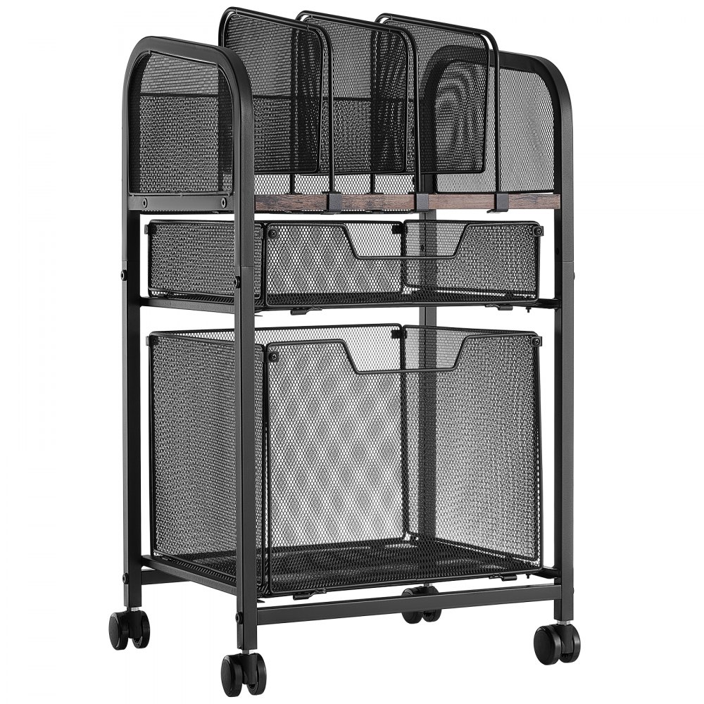 VEVOR Rolling File Cart 5-Tier Mobile Filing Cabinet with Wheels Drawers, for Home Office, Large Storage Capacity, Under Desk Hanging File Folder Organizer, with 45 lbs / 20.5 kg Max Load, Black