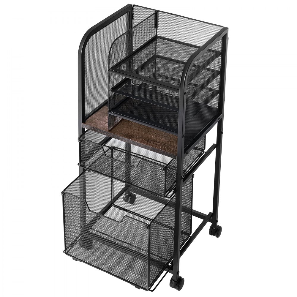VEVOR Rolling File Cart 6-Tier Mobile Filing Cabinet with Wheels Drawers, for Home Office, Large Storage Capacity, Under Desk Hanging File Folder Organizer, with 45 lbs / 20.5 kg Max Load, Black