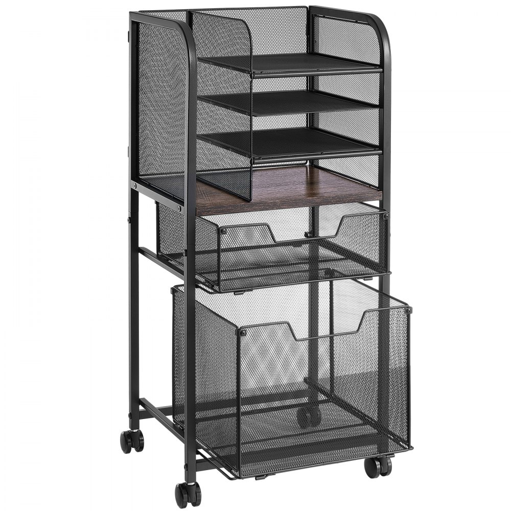 VEVOR Rolling File Cart 6-Tier Mobile Filing Cabinet with Wheels Drawers, for Home Office, Large Storage Capacity, Under Desk Hanging File Folder Organizer, with 45 lbs / 20.5 kg Max Load, Black