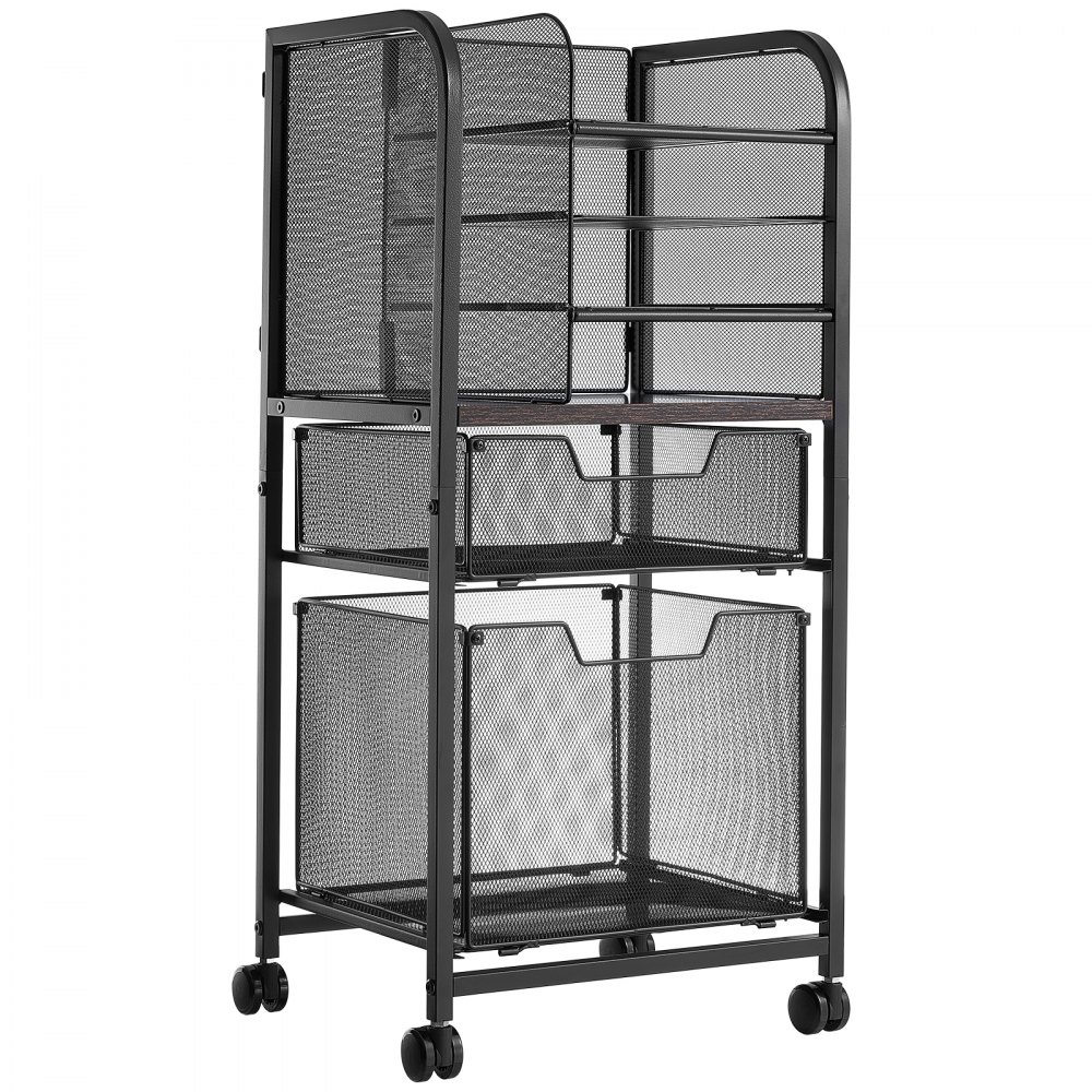 VEVOR Rolling File Cart 6-Tier Mobile Filing Cabinet with Wheels Drawers, for Home Office, Large Storage Capacity, Under Desk Hanging File Folder Organizer, with 45 lbs / 20.5 kg Max Load, Black