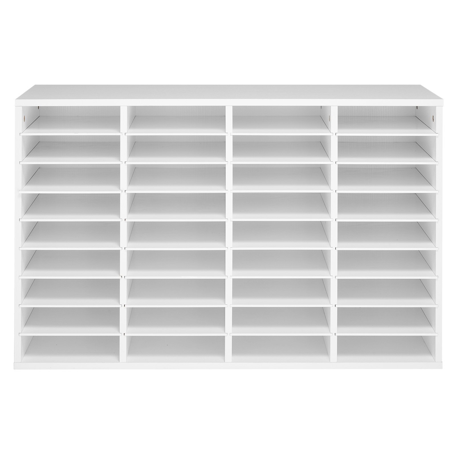 VEVOR Literature Organizer, 36 Compartments Office Mailbox with Detachable Shelves, Wooden Mailbox Sorter with Particle Board, Countertop Office Home Storage Organizer for File, Document, Paper, White