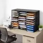 VEVOR Literature Organizer, 27 Compartments Metal Office Mailbox with Detachable Wire Mesh, Mailbox Sorter with Wooden Top, Countertop Office Home Storage Organizer for File, Document, Paper, Black