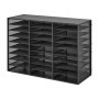 VEVOR Literature Organizer, 27 Compartments Metal Office Mailbox with Detachable Wire Mesh, Mailbox Sorter with Wooden Top, Countertop Office Home Storage Organizer for File, Document, Paper, Black