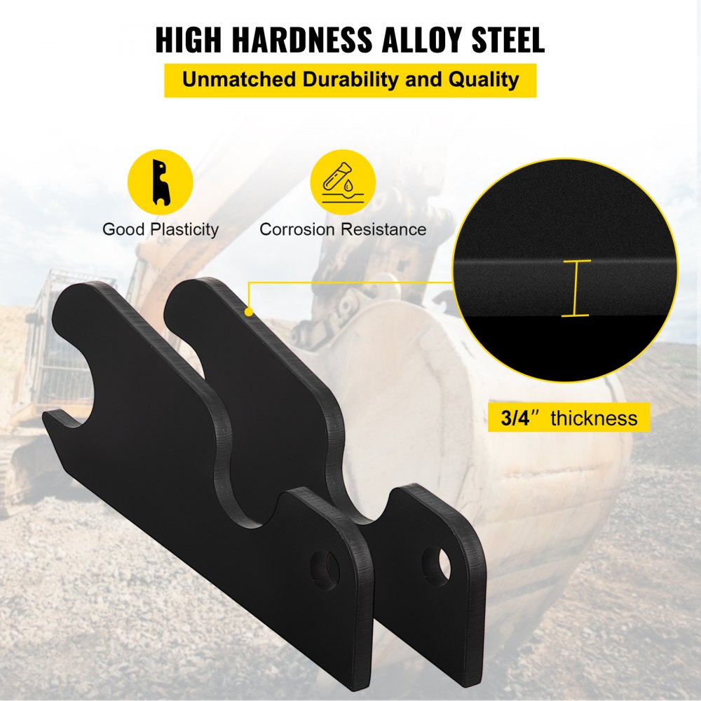 VEVOR Orejas de cubo de fijación rápida, orejas de cubo de excavadora de 3/4 pulgadas de grosor, 2 piezas de accesorio de orejas de cubo, acero con revestimiento negro con artesanía de metal precisa, compatible con KX040 KX71 KX91 KX121