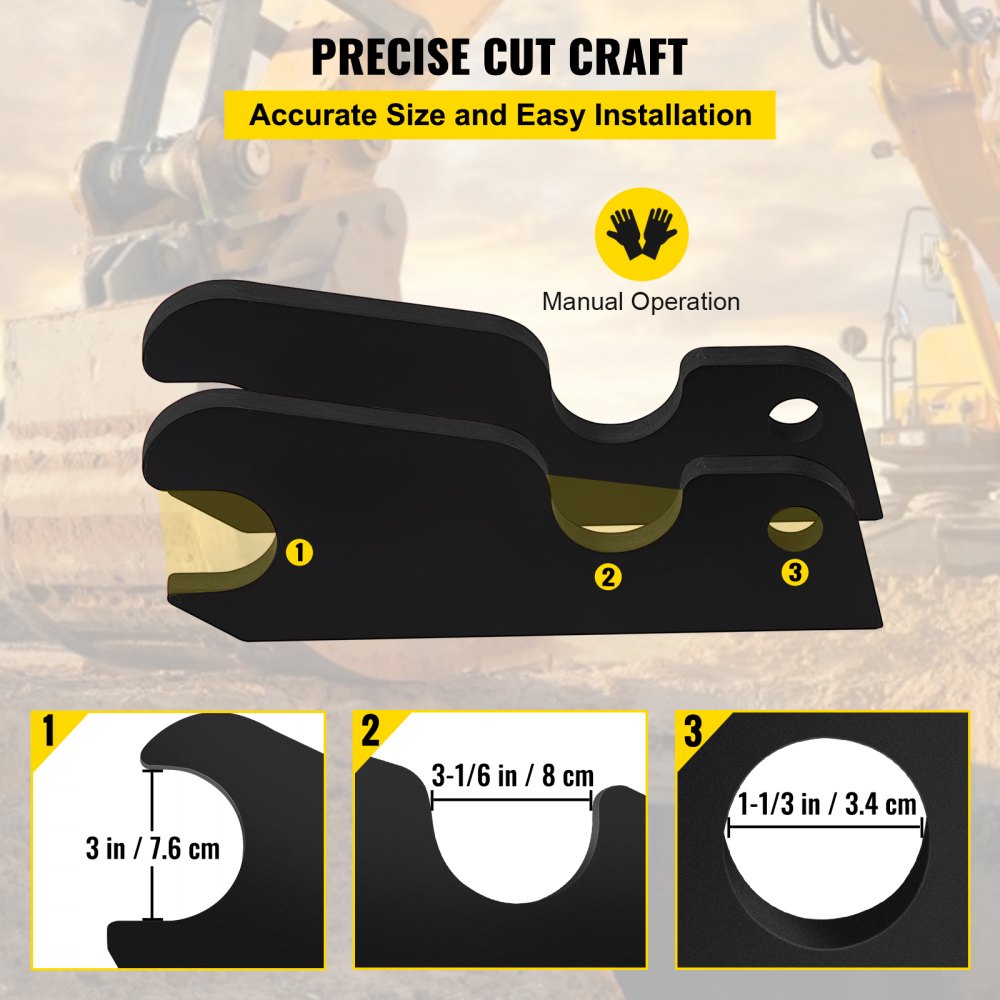 VEVOR Orejas de cubo de fijación rápida, orejas de cubo de excavadora de 3/4 pulgadas de grosor, 2 piezas de accesorio de orejas de cubo, acero con revestimiento negro con artesanía de metal precisa, compatible con KX040 KX71 KX91 KX121