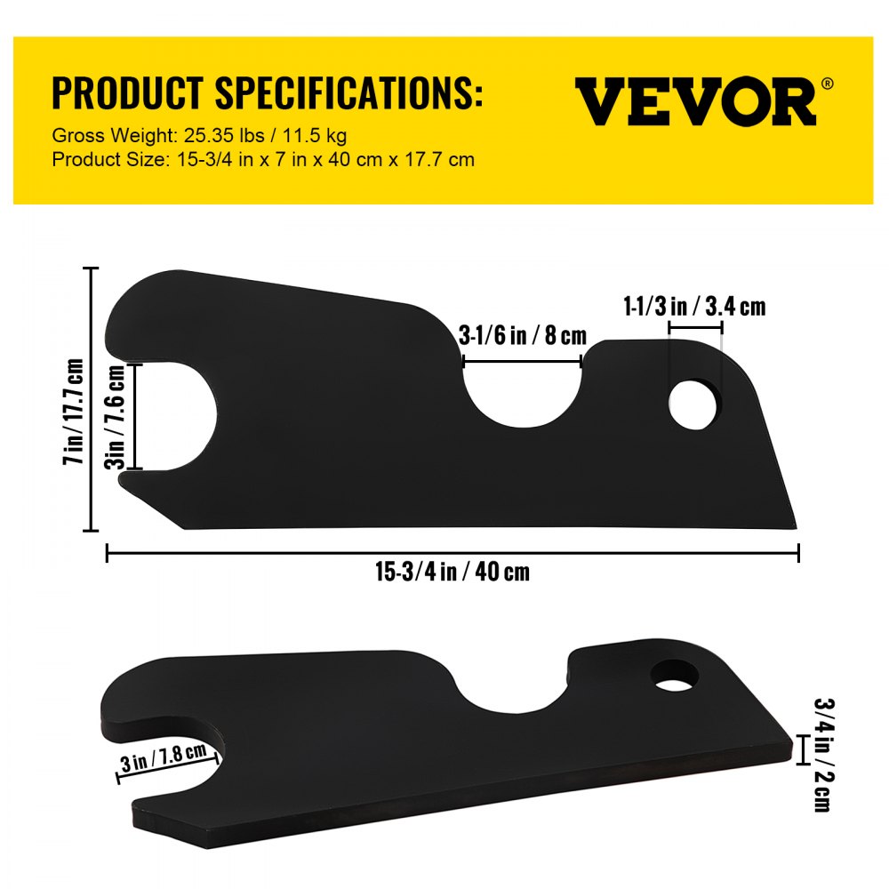 VEVOR Orejas de cubo de fijación rápida, orejas de cubo de excavadora de 3/4 pulgadas de grosor, 2 piezas de accesorio de orejas de cubo, acero con revestimiento negro con artesanía de metal precisa, compatible con KX040 KX71 KX91 KX121
