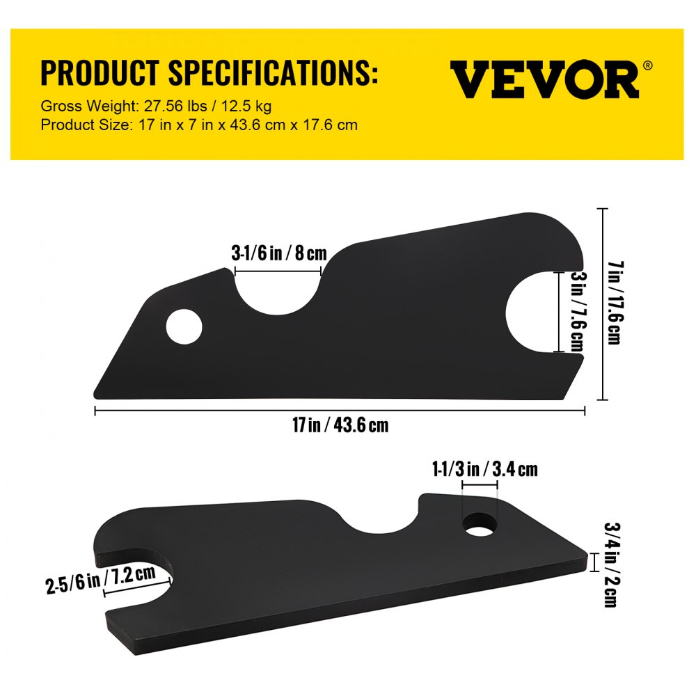 VEVOR Orejas de cubo de fijación rápida, orejas de cubo de excavadora de 3/4 pulgadas de grosor, 2 piezas de accesorio de orejas de cubo, acero con revestimiento negro con artesanía de metal precisa, compatible con KX040 KX71 KX91 KX121