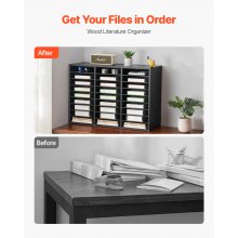 Wooden Literature Organizer 27 Compartments with Removable Shelves Black