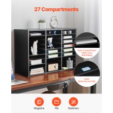 Wooden Literature Organizer 27 Compartments with Removable Shelves Black