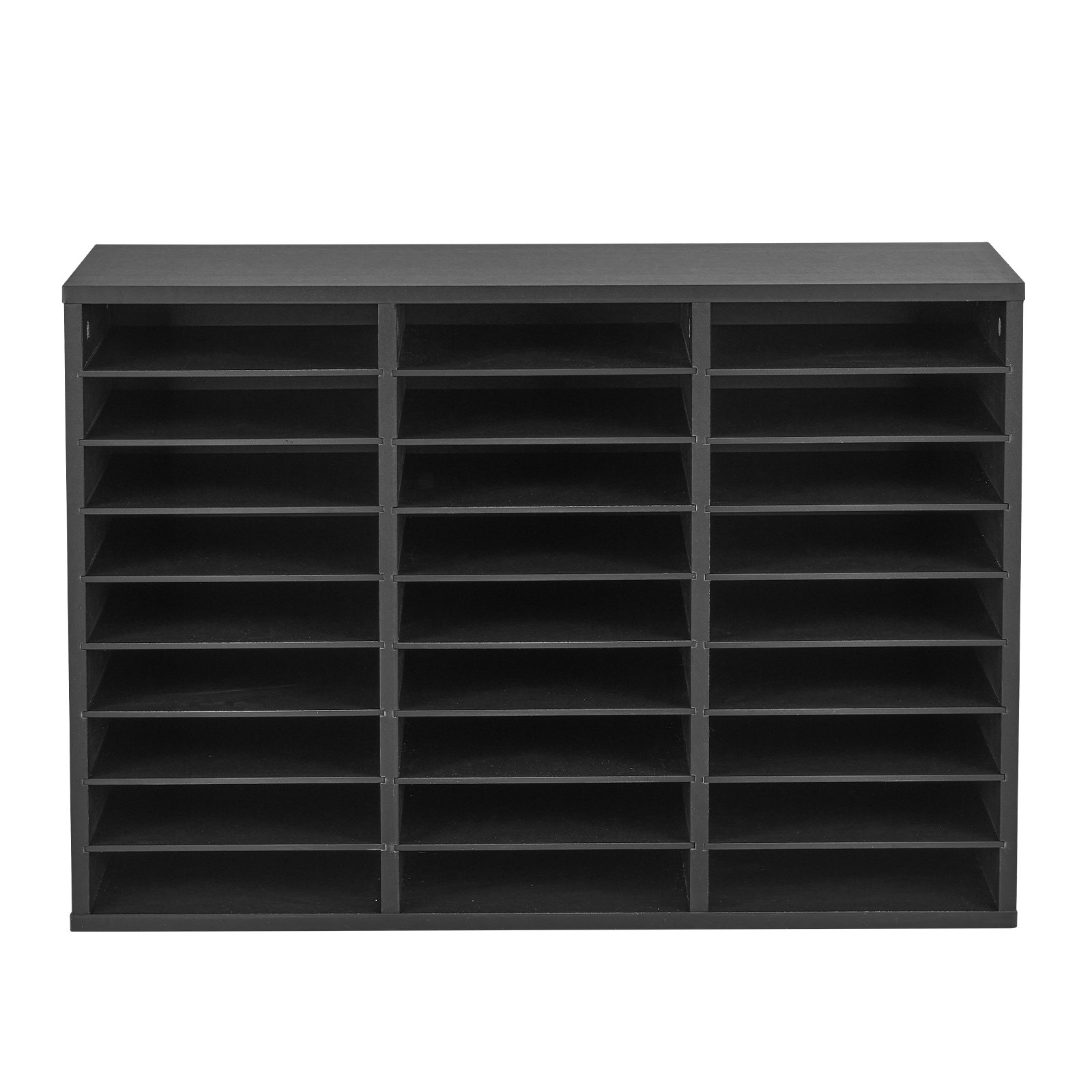 VEVOR Literature Organizer, 27 Compartments Office Mailbox with Removable Shelves, Wooden Mailbox Sorter Particle Board Office Home Classroom Storage, File Sorter for Files, Documents, Papers, Black