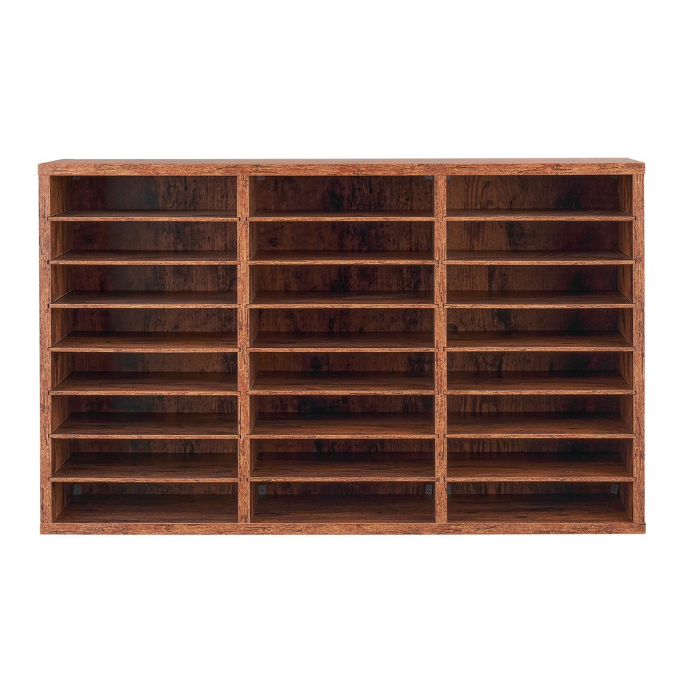VEVOR Literature Organizer, 24 Compartments Office Mailbox with Removable Shelves, Wooden Mailbox Sorter Particle Board Office Home Classroom Storage, File Sorter for Documents, Papers, Dark Brown