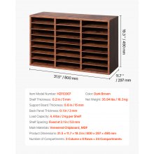 Wooden Literature Organizer 24 Compartments Removable Shelves Dark Brown