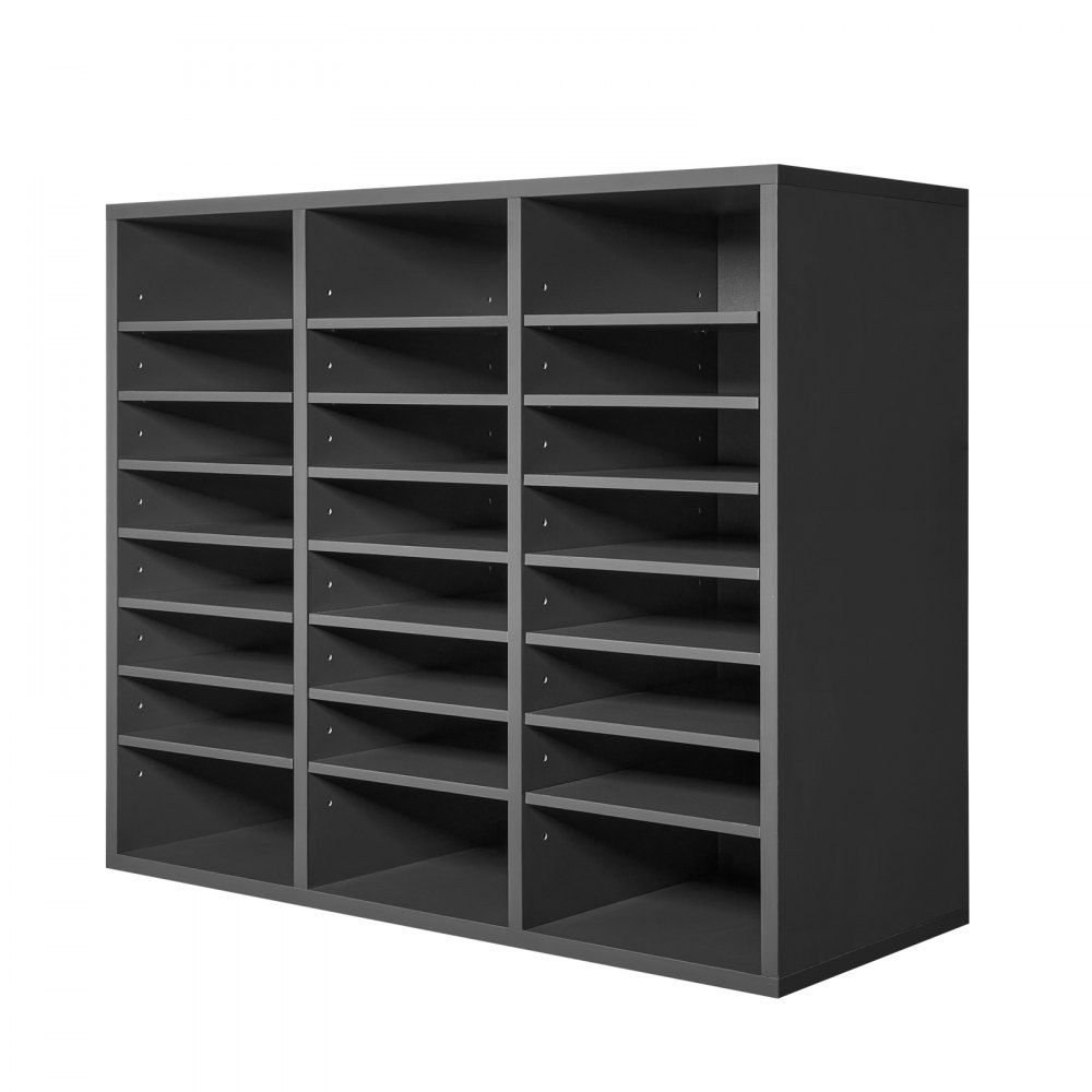 VEVOR Literature Organizer, 24 Compartments Office Mailbox with Adjustable Shelves, Wooden Mailbox Sorter Medium Density Fiberboard Office Home Classroom Storage for Files, Documents, Papers, Grey