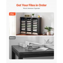 Wooden Literature Organizer 24 Compartments with Adjustable Shelves Grey