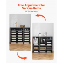 Wooden Literature Organizer 24 Compartments with Adjustable Shelves Grey