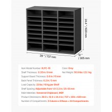 Wooden Literature Organizer 24 Compartments with Adjustable Shelves Grey