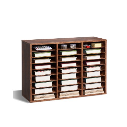 VEVOR Literature Organizer, 27 Compartments Office Mailbox with Removable Shelves, Wood Mailbox Sorter Particle Board Office Home Classroom Storage, File Sorter for File, Document, Paper, Dark Brown