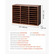 VEVOR Literature Organizer, 27 Compartments Office Mailbox with Removable Shelves, Wood Mailbox Sorter Particle Board Office Home Classroom Storage, File Sorter for File, Document, Paper, Dark Brown